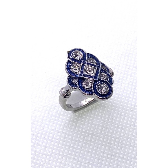 Size 7 Imitation Silver Blue Sapphire Cubic Zirconia CZ Cluster Ring - Picture 4 of 10